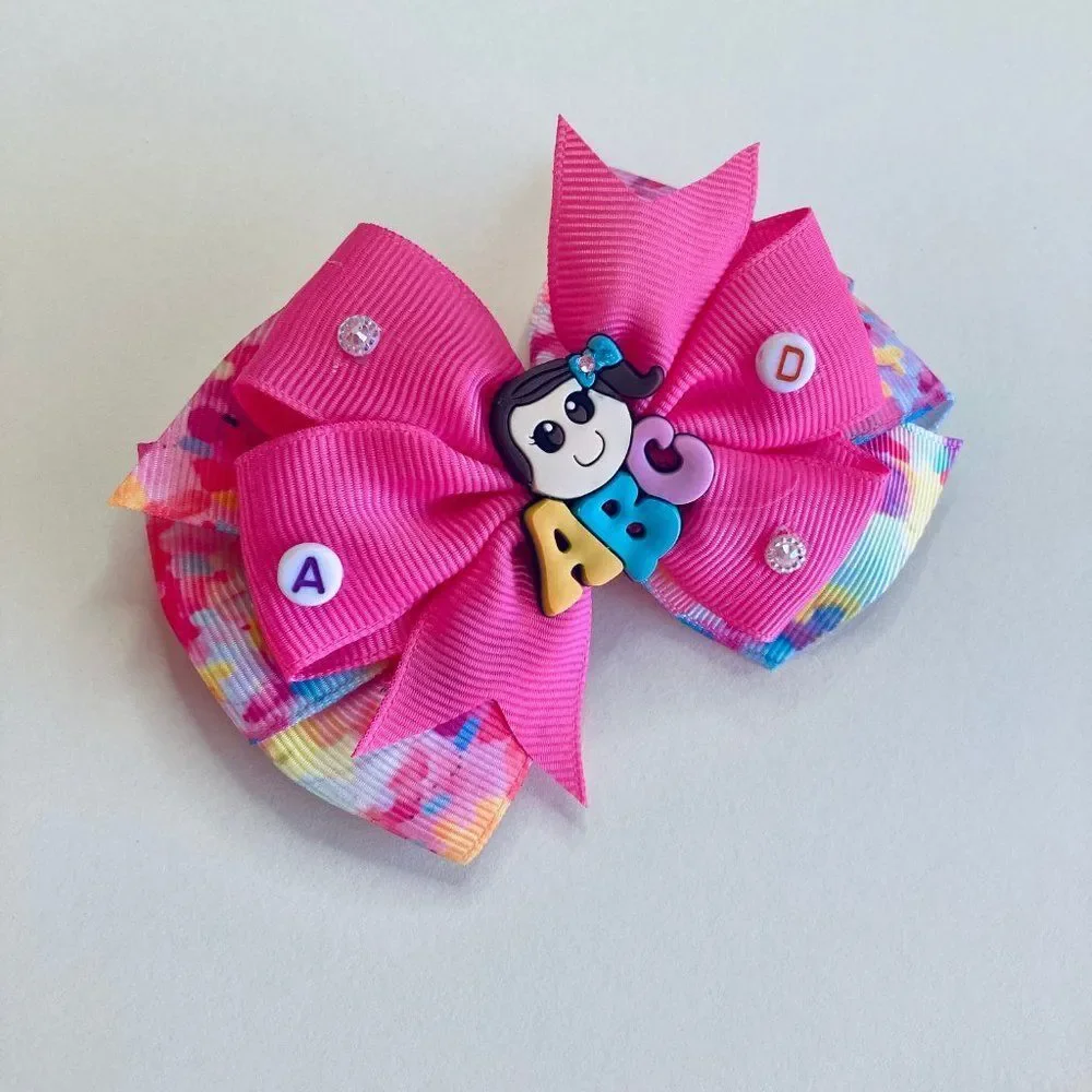 BACK to SCHOOL Hair Bow Clips, Tie Dye Hair Accessories for Girls Handmade NEW